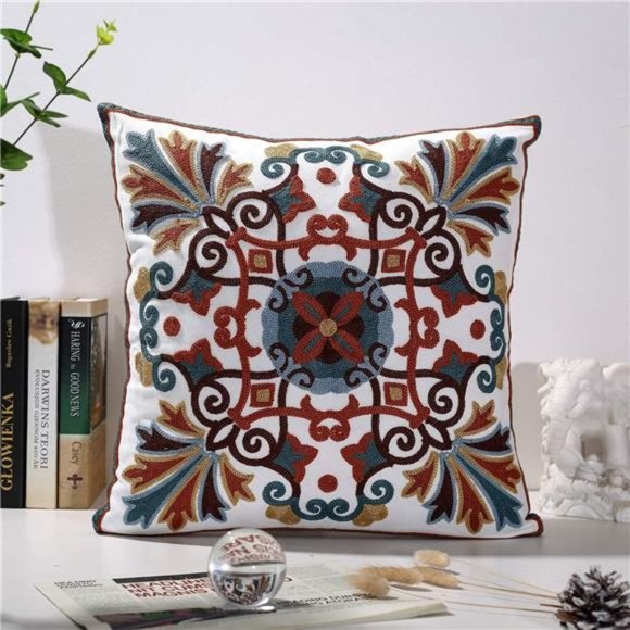 Throw Pillow Cover 18x18inch Pack of 1Embroidered Pattern 100% Cotton Decorative - Picture 5 of 6